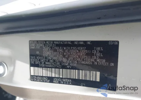 2006 Toyota Sequoia Sr5 V8 from USA, damaged, VIN 5TDBT44A86S271422